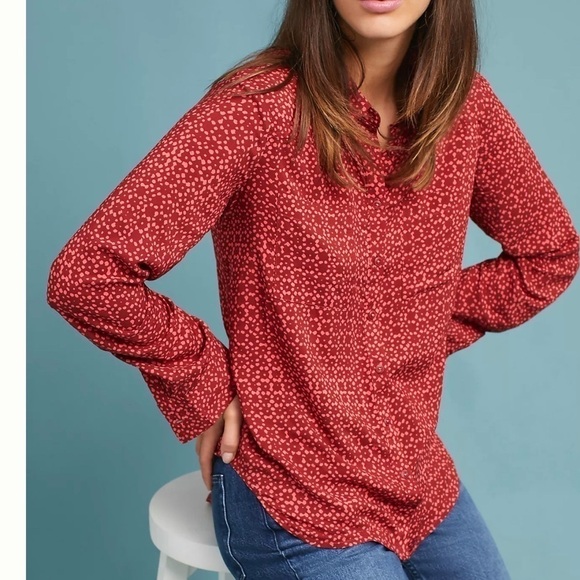 Holding Horses Anthropologie Sammie Long Sleeve Printed Button Front Blouse 2 - Picture 2 of 10